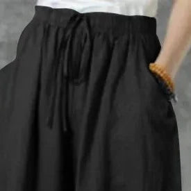 Pantalon femme 2026 décontracté ample en lin et coton couleur unie taille élastique jambe large avec  poche